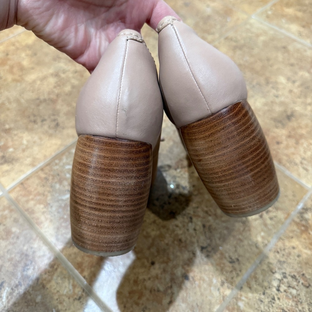 Clarks Grace Nina Nude Beige Leather Block Heel Bow Pumps Shoes Women 10M Career - Picture 5 of 12